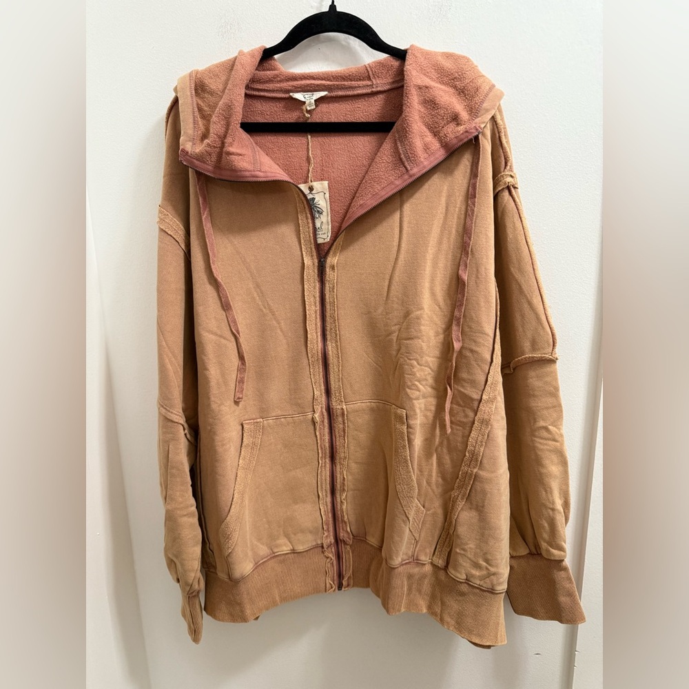 Easel Tan and Pink Hooded Jacket